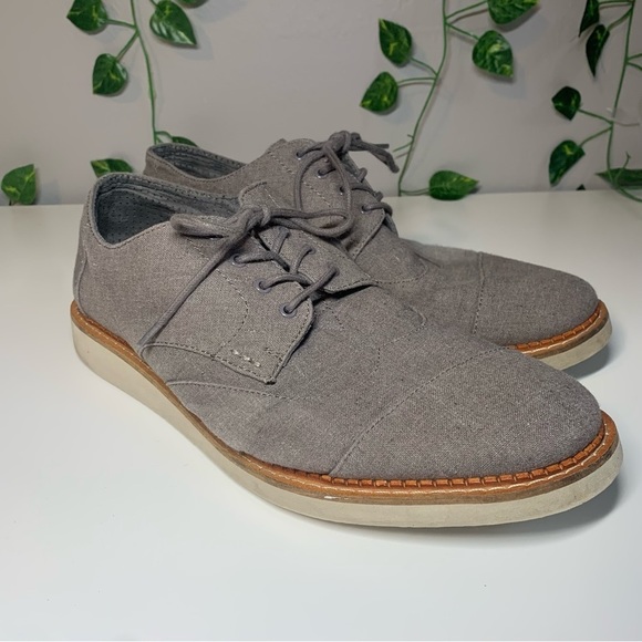 Toms Oxford Shoes Men’s Size 10.5 US Grey Aviator Brogue Wingtip Lace-up Textile - Picture 4 of 11